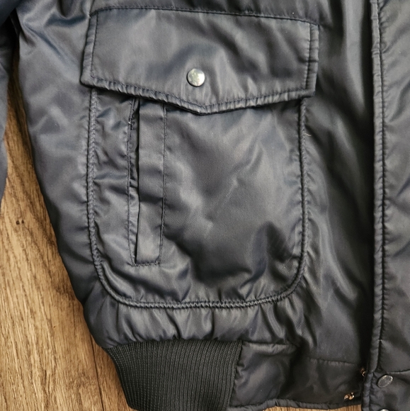 U.S. Blues by Cortina Navy Blue Nylon Bomber Jacket With Sherpa Collar - Picture 4 of 10